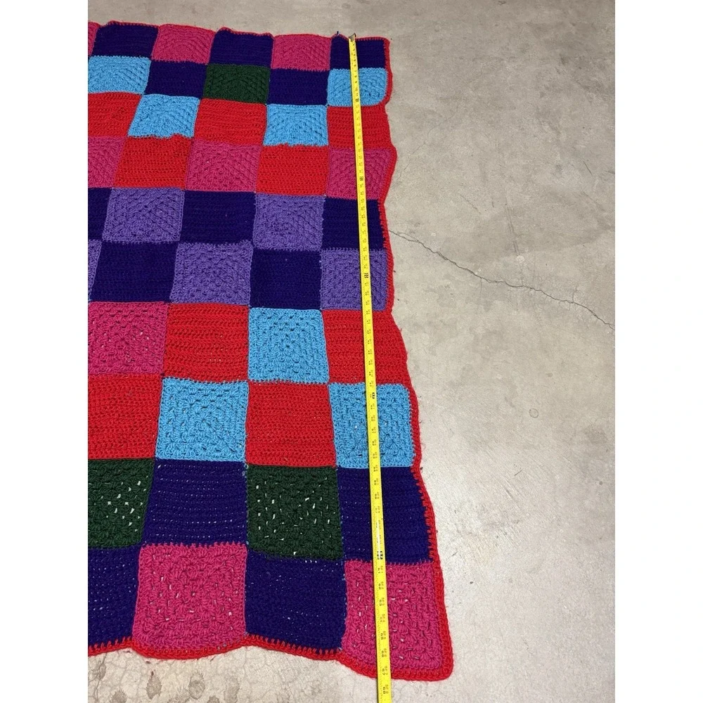 Vintage Handmade‎ Crochet Afghan Blanket Multicolor Granny Squares 66x50
